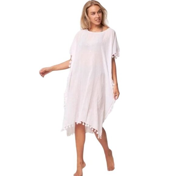 Seafolly Australia Womens One Size White Cotton Linen Kaftan Dress Swim Coverup - Picture 7 of 7